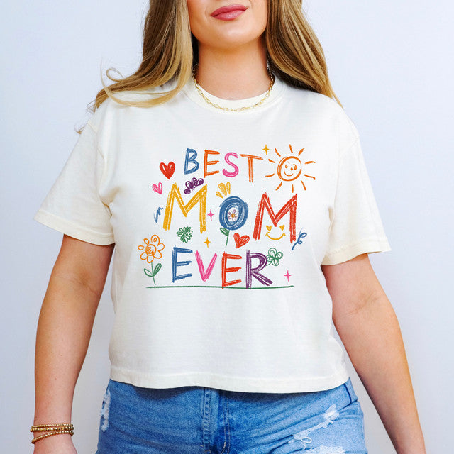 Crayon Best Mom Cropped Tee