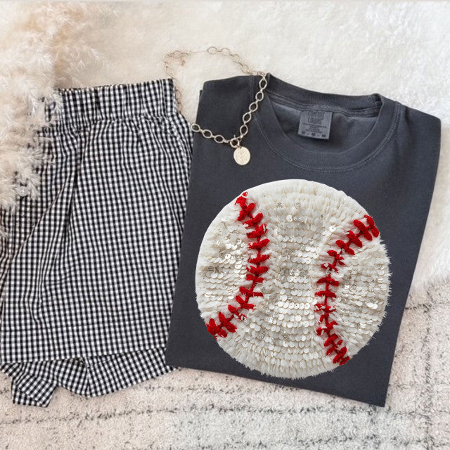 Faux Sequin Baseball Tee