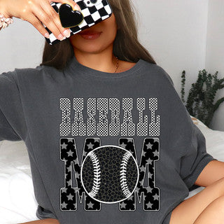 Patterned Baseball Mom Tee