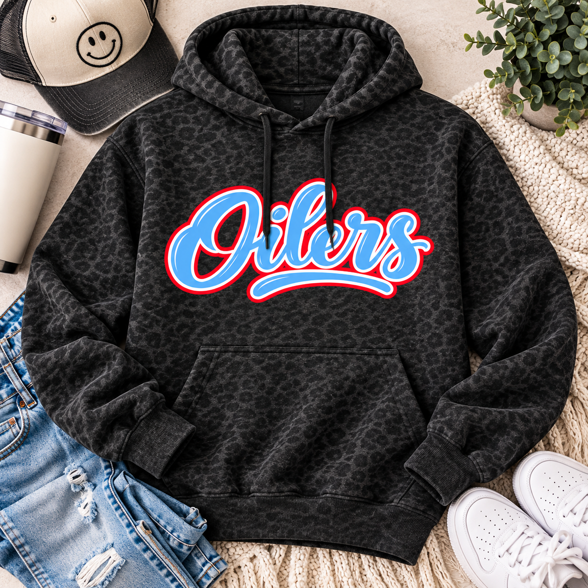 Oilers Black Leopard Hoodie
