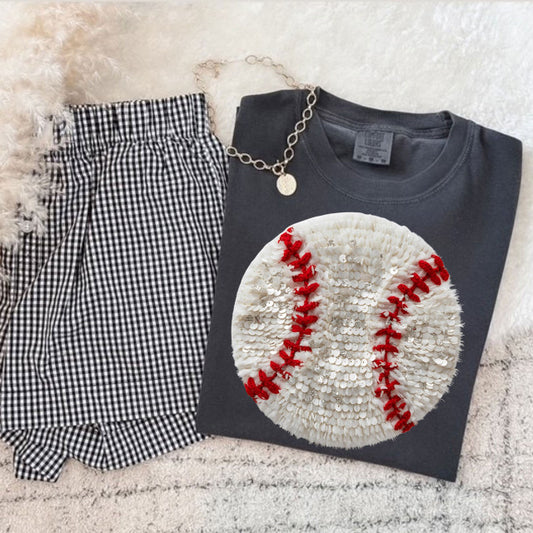 Faux Sequin Baseball Tee