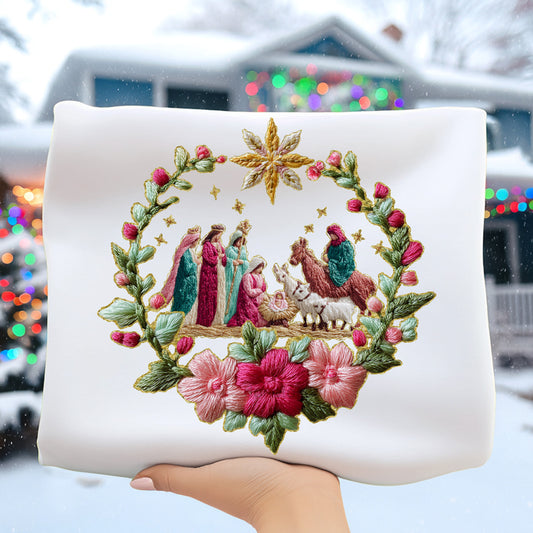 Faux Embroidery Nativity Tee