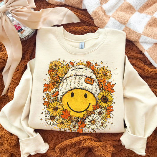 Fall Floral Smiley Crew