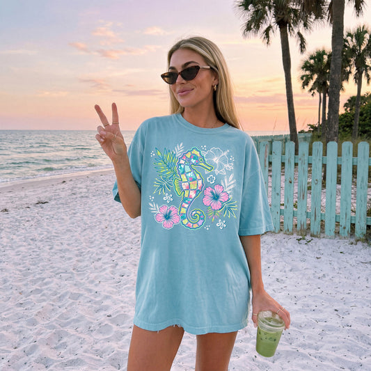 Floral Seahorse Tee