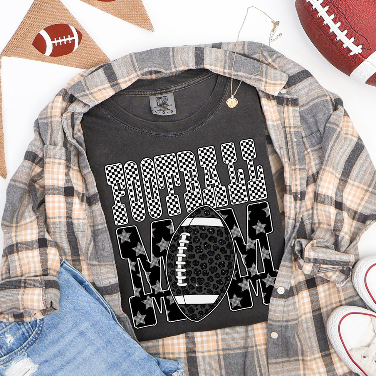Patterned Football Mom Tee