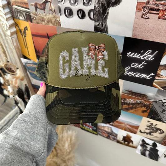 Faux Glitter Game Day Trucker