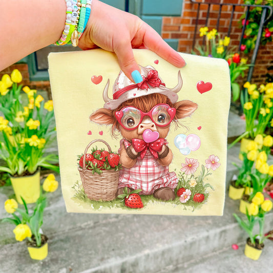 Youth Strawberry Highland Cow Tee