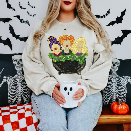 Witches Faux Glitter Crew
